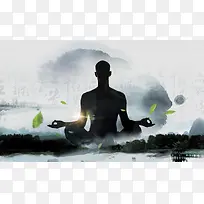 中国风水墨画瑜伽平面广告