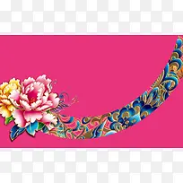 粉色浪漫牡丹邀请函海报背景模板