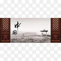 中国元素木门复古背景