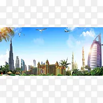 迪拜旅游蓝色天空背景