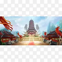 卡通塔背景banner