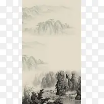 中国风山水壁画海报背景素材