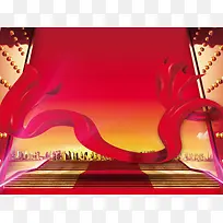 中国风大门飘带红色背景素材
