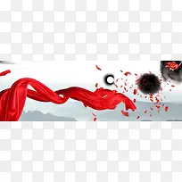 中国风舞动的红飘带海报背景素材