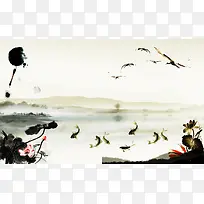 品禅茶水墨海报背景模板