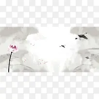简约荷花大雁中国风水墨背景