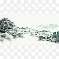 山水画大佛背景