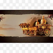 中国风大气兵马俑战车背景素材