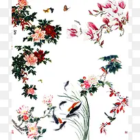 中国风工笔画花鸟背景