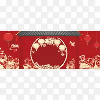 红色剪纸喜庆过年春节节日背景