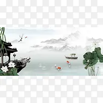 中国风古风山水画海报背景