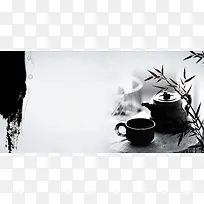 黑白茶具怀旧海报背景模板
