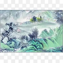 中国风国画山水素描
