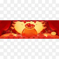 年货节中国风红色海报背景