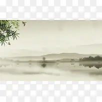 绿色中国风写意山水画背景素材