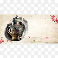 中国风古韵古玩香炉平面广告