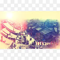 复古街道人群背景