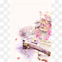 中国风水彩花卉古筝海报