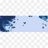 蓝色蝴蝶水墨画古典背景banner