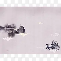 中国风马车古人浅粉色背景素材