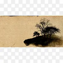 中国风水墨风格老旧宣纸树林背景素材