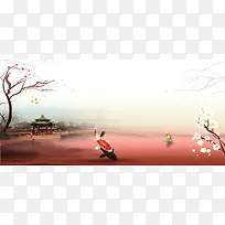 中国风西湖美景水墨背景图