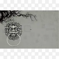 中国风古老门扣灰色背景素材