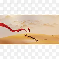 红色大气唯美沙漠海报背景