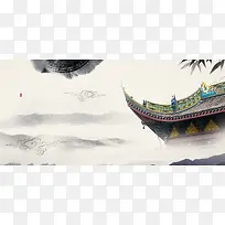 中式传统建筑水墨背景图