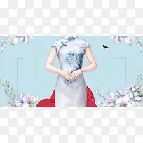 花卉唯美复古旗袍艺术宣传海报背景素材