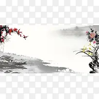 中国风水墨画古典白色背景素材