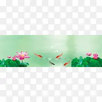 中国风荷花鱼气泡背景banner