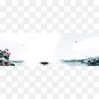 中国风荷花湖水水墨画背景banner