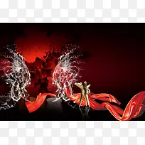 中国风古典花纹叶子酒樽黑色背景素材
