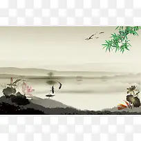 中国风 山水画海报背景素材