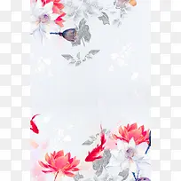 彩色古风鲜花花朵水墨中国风背景素材