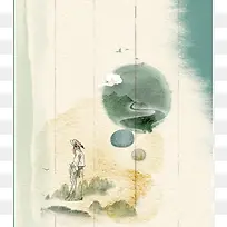 中国风画作米色背景素材