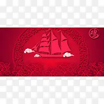 鸡年大气中国风红色海报banner背景