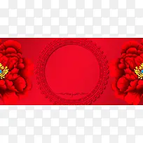 红色中国风牡丹花背景