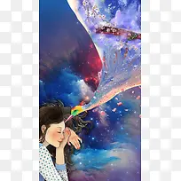 女孩与凤凰中国古风背景素材