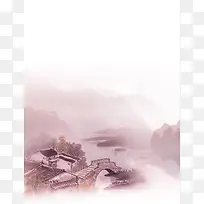 中国风高山古村红色背景素材