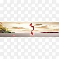 中国风红丝绸背景banner
