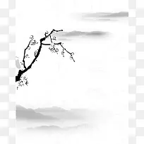 矢量黑白色梅花山水中国风背景