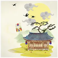 中国风庭院建筑平面广告