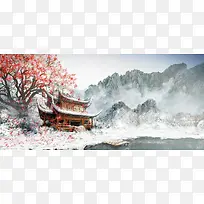 中国风雪景背景