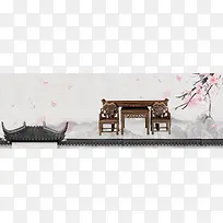 传统椅子简约粉色花瓣banner