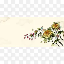 中国风水墨菊花背景banner