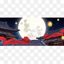 中国风灯笼红绸中秋遇国庆banner