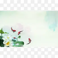 荷花荷塘鲤鱼小暑二十四节气海报背景素材