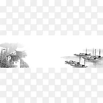 简约水墨中国风江南水乡海报banner